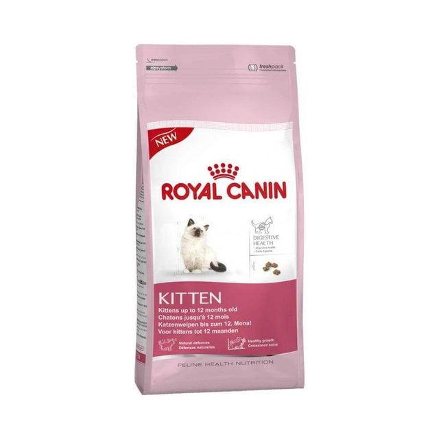 Royal Canin Kitten Food bag, suitable for kittens up to 12 months old, with enhanced digestive tolerance and high-quality protein.