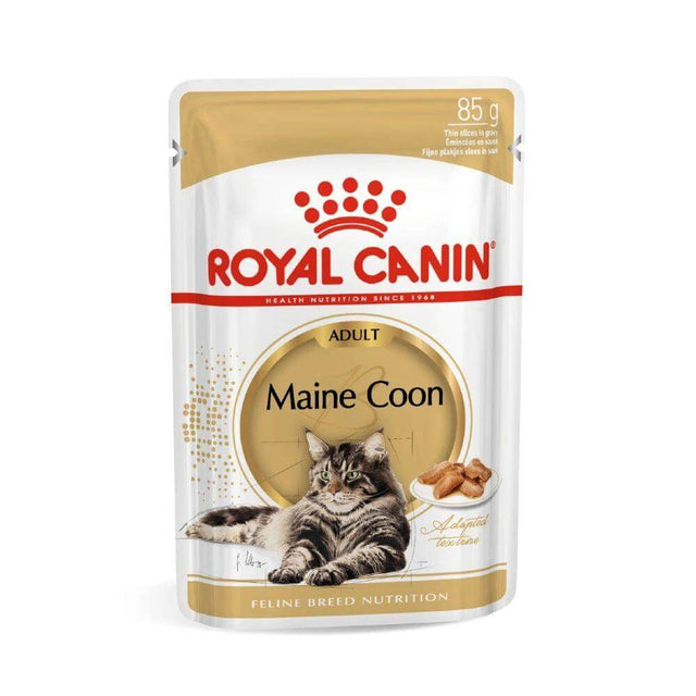 Royal Canin Maine Coon Adult Cat Wet Food Pouch 85g, complete nutrition for adult Maine Coon cats in gravy.
