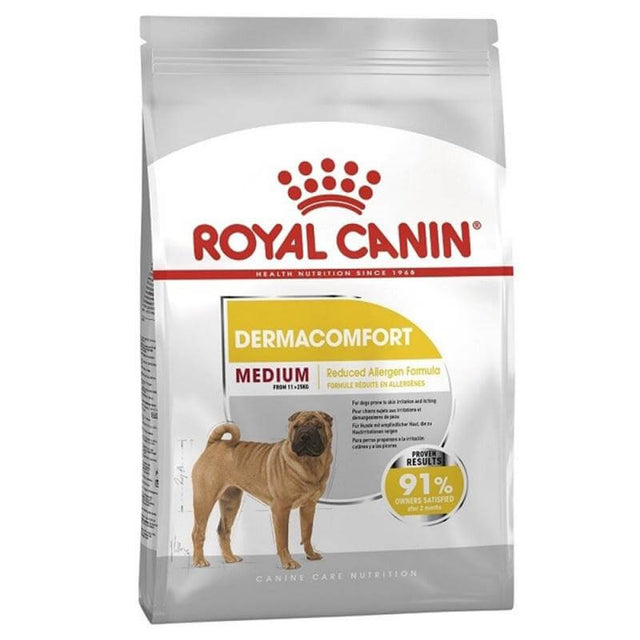 Royal Canin Medium DermaComfort Adult Dog Food 3kg bag for skin health in medium breed dogs.