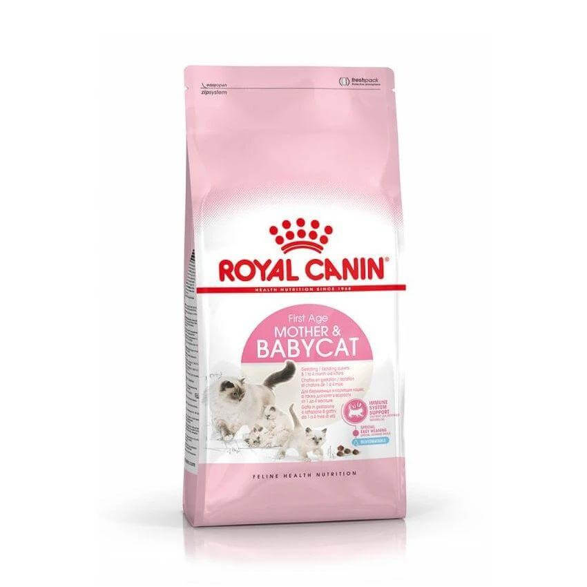 Royal Canin Mother & Baby Cat Food 2kg bag for kittens and nursing cats, designed for optimal health and nutrition.