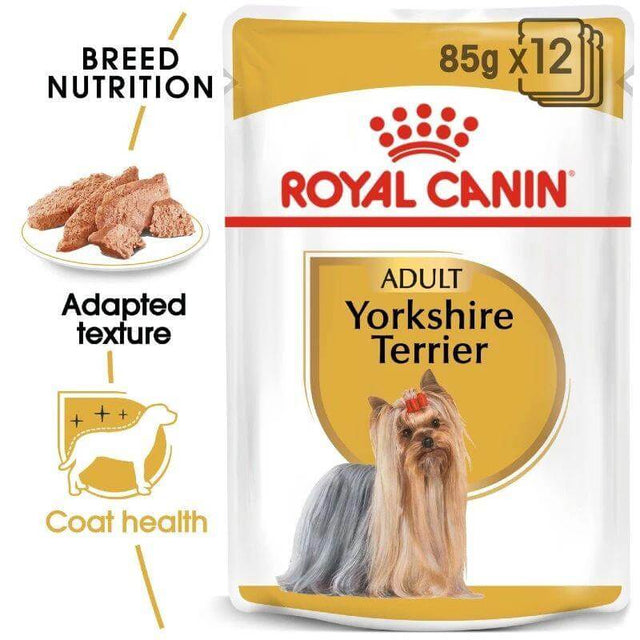 Royal Canin Yorkshire Terrier Adult Wet Food Pouch 85g with breed nutrition and coat health benefits for dogs.