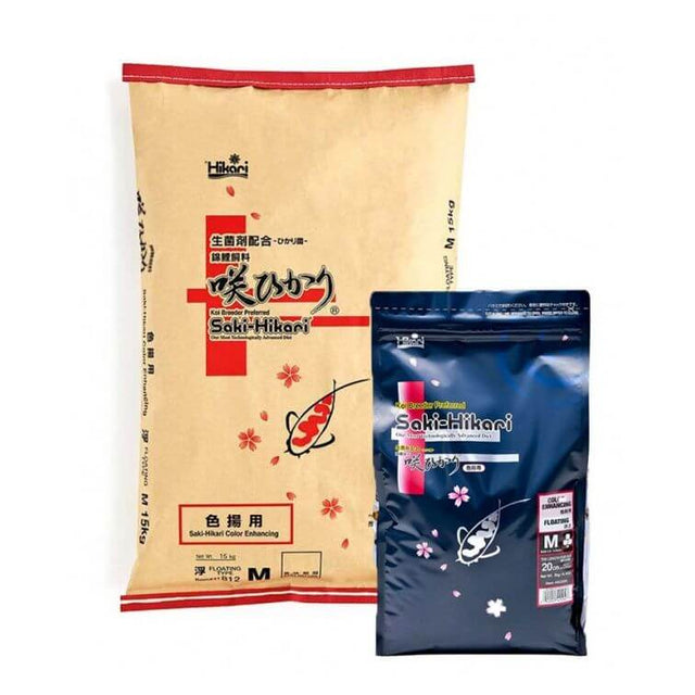 Saki-Hikari Koi Color Enhancing food packaging, promoting vibrant colors and health for show koi. Suitable daily diet for koi fish.