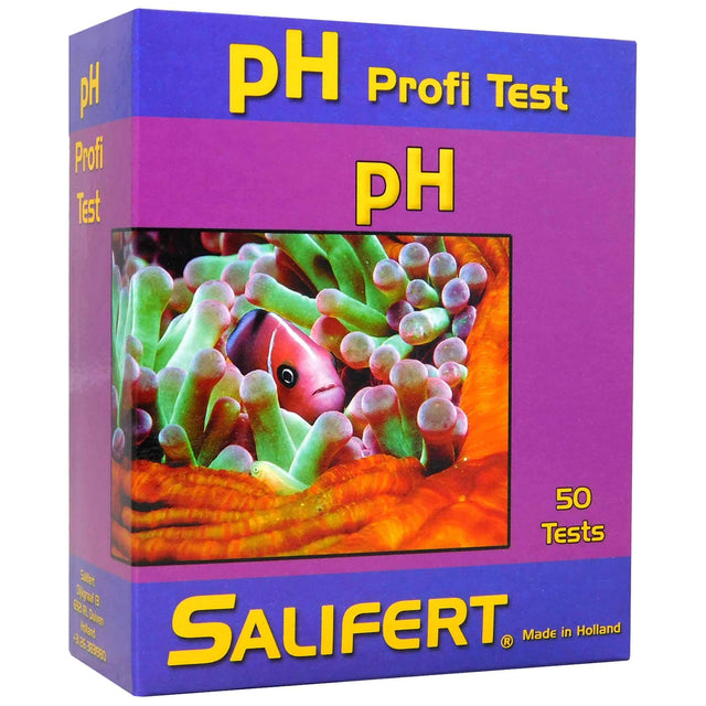 Salifert pH Marine Test Kit box with coral and fish illustration, includes 50 tests for accurate pH measurement.