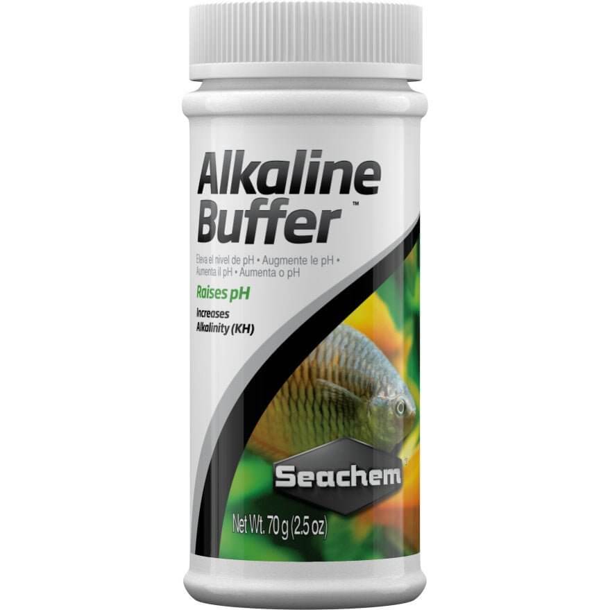 Seachem Alkaline Buffer bottle for planted aquariums, adjusts pH to 7.2-8.5 and increases alkalinity.