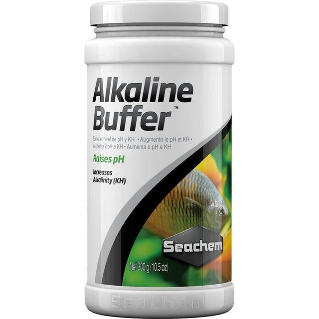 Seachem Alkaline Buffer for planted aquariums, raises pH and increases alkalinity, non-phosphate formula, 300g container.