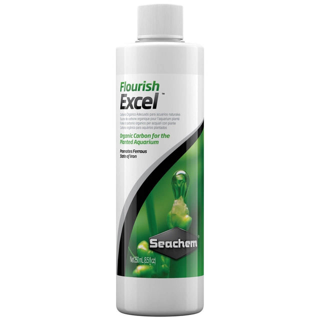 Seachem Flourish Excel bottle, a bioavailable organic carbon source for planted aquariums.