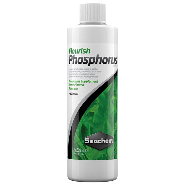 Seachem Flourish Phosphorus bottle, phosphorus supplement for planted aquariums, 4500 mg/L solution.