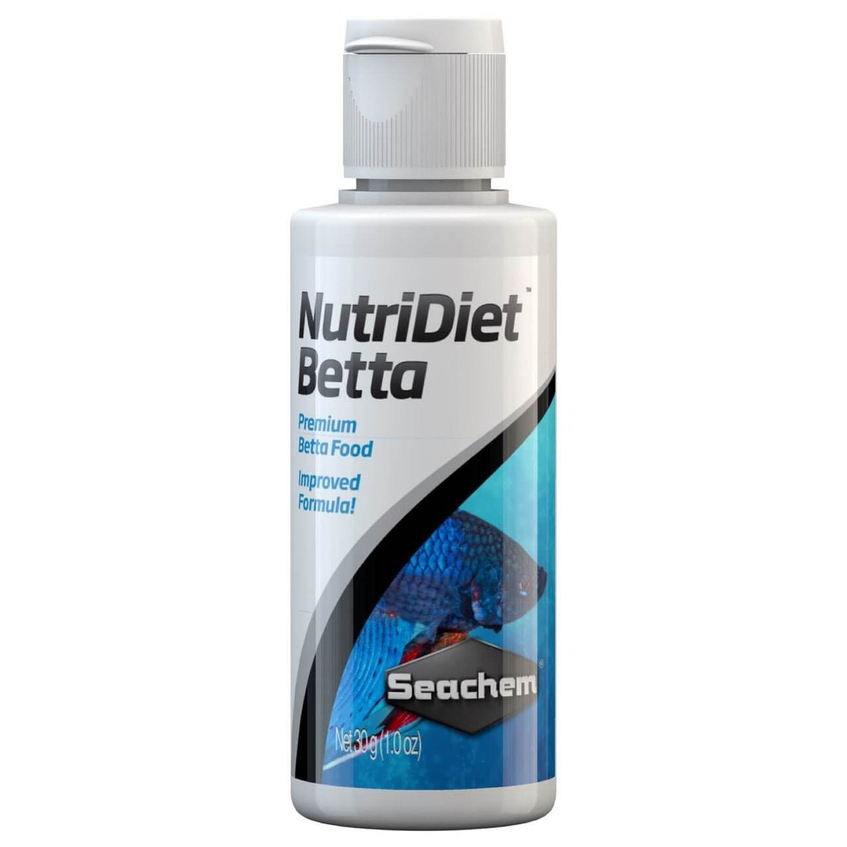 Seachem Nutridiet Betta food bottle, premium formula for Betta fish nutrition, 30g size.