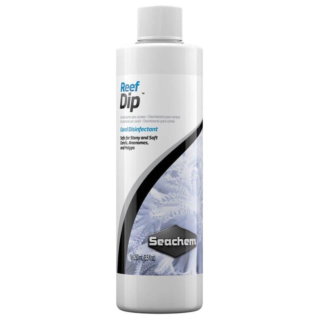 Seachem Reef Dip coral disinfectant in a 16 oz bottle for safe coral introduction and disease prevention.