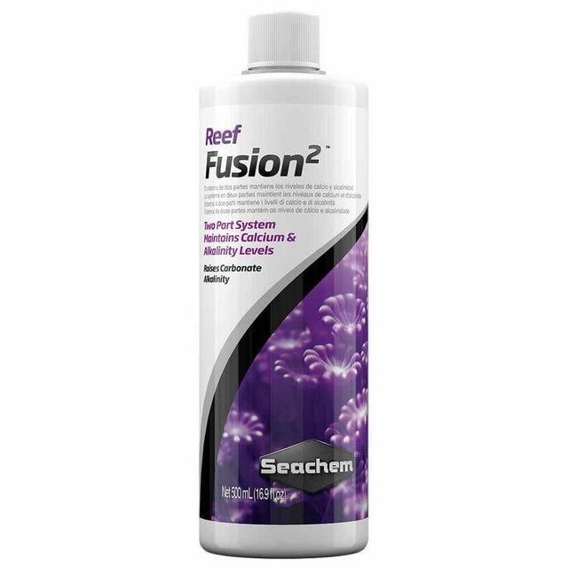 Seachem Reef Fusion 2 bottle for maintaining alkalinity and carbonate levels in reef aquariums.