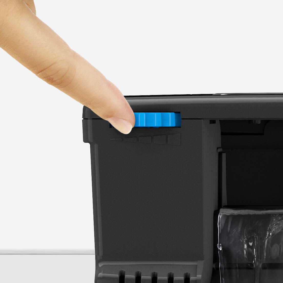 Finger adjusting the control knob on a Seachem Tidal Power Hang-On Filter for easy water flow management.
