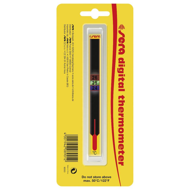 Sera Digital Sticker Thermometer for aquarium temperature measurement with display and adhesive backing.