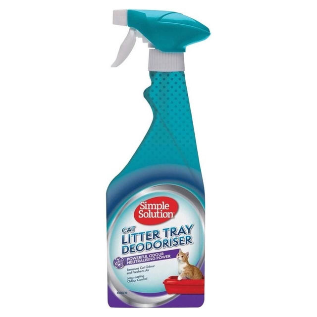 Simple Solution Cat Litter Odour Eliminator Spray in blue bottle for fresh litter tray and effective odour removal.
