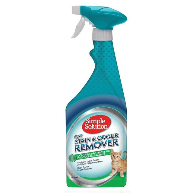 Simple Solution Cat Stain & Odour Remover 750ml in a trigger spray bottle for effective cleaning around pets.