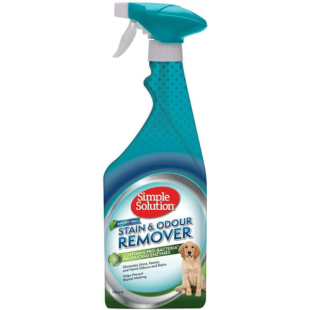 Simple Solution Rainforest Fresh Stain & Odour Remover 750ml bottle, effective pet stain cleaner with Pro-Bacteria and Enzymes.