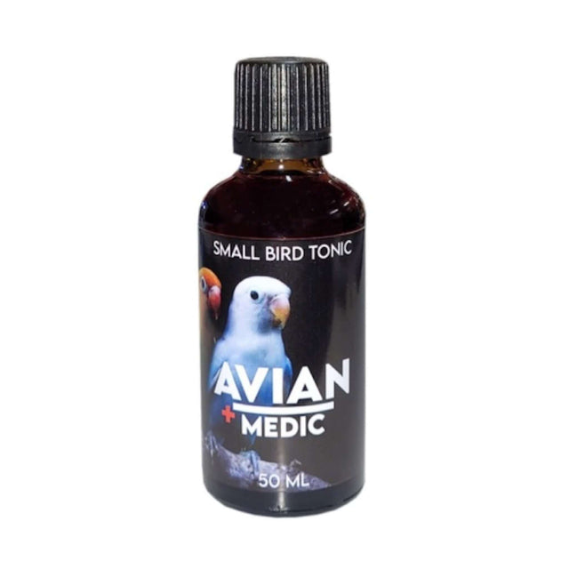 Small Bird Tonic 50ml bottle by Avian Medic, essential vitamins for avian health and energy support.