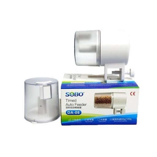 SOBO Automatic Fish Feeder DA-08 with two food barrels, designed for timed auto feeding and adjustable portions.