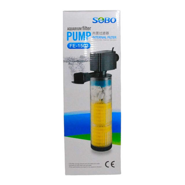 SOBO FE Series internal aquarium filter pump with adjustable flow control and clear intake screen for efficient filtration.