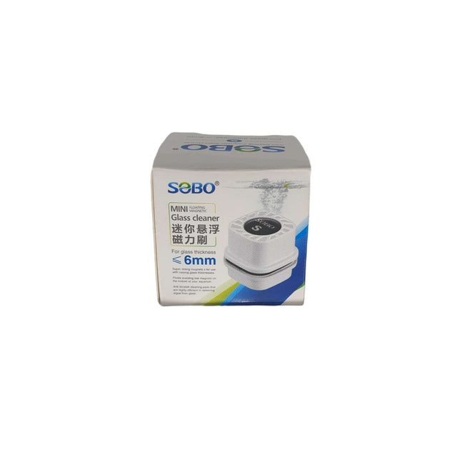 SOBO Mini Magnet Cleaner packaging showcasing a compact design for aquarium glass cleaning under 6mm thickness.