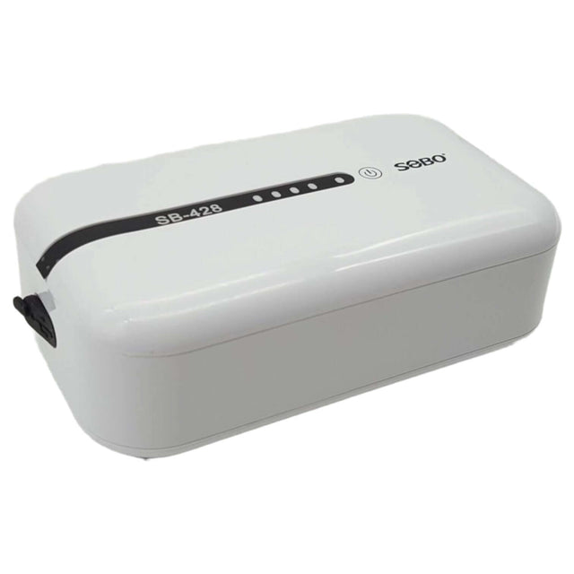 SOBO SB-428 USB chargeable double outlet backup air pump in sleek white design, perfect for convenient air inflation.