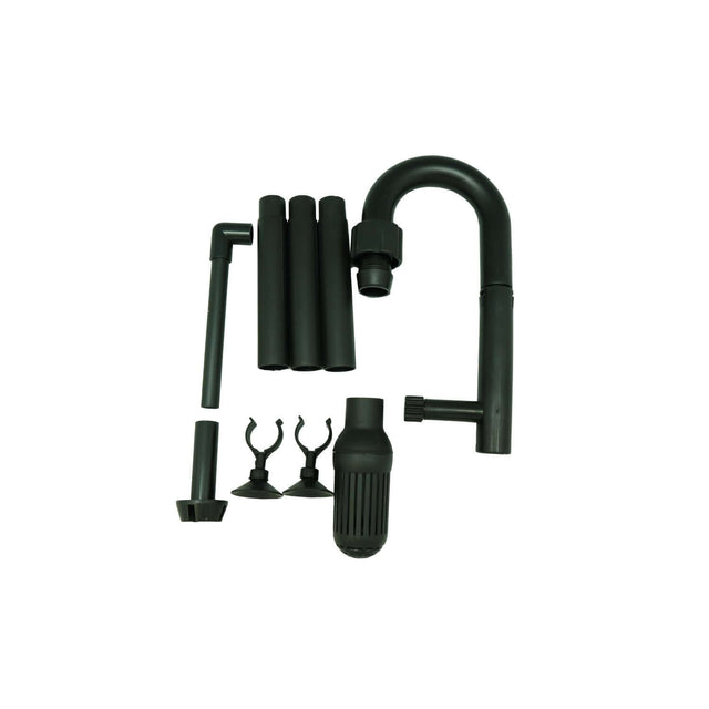 SunSun HW-304B Canister Filter accessories including pipes, connectors, and suction cups for aquarium filtration system.