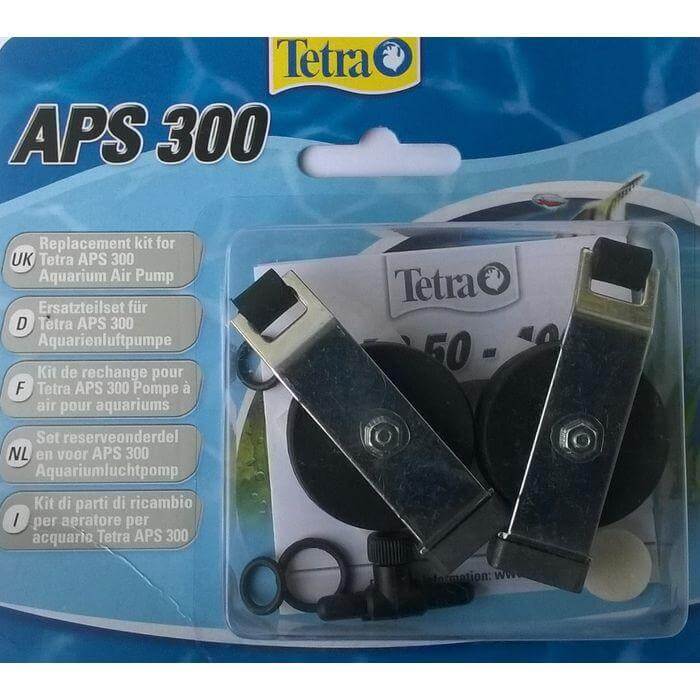 Tetra APS 300 spare parts kit for aquarium air pumps including O-rings, air valve, and membrane components.