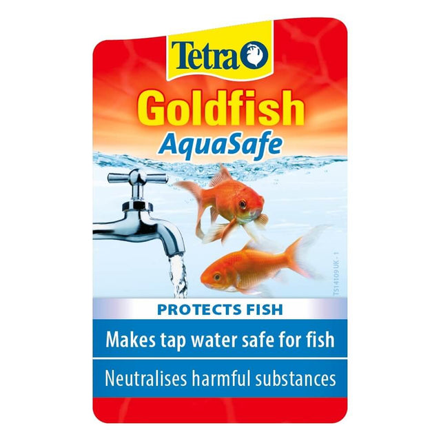 Tetra Goldfish AquaSafe water conditioner packaging for safe fish-friendly aquarium water.