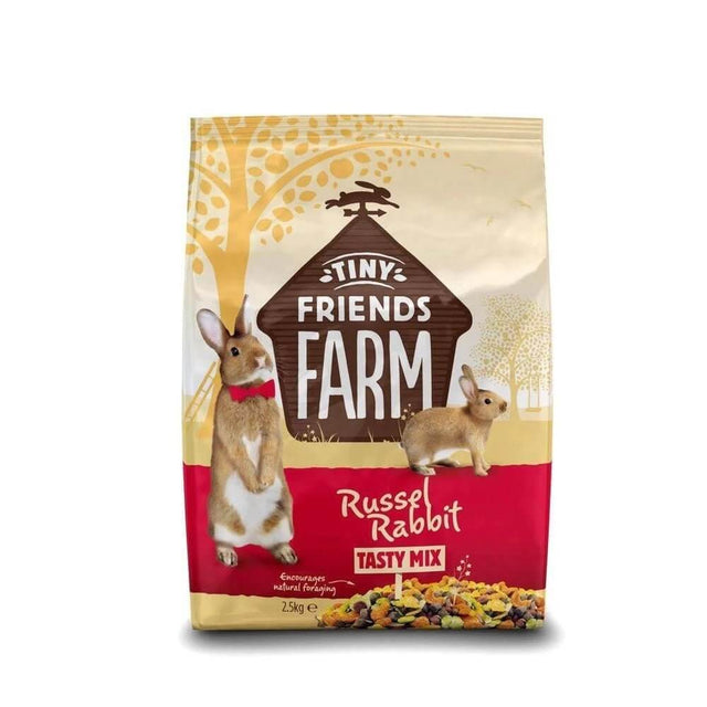 Tiny Friends Farm Russel Rabbit Tasty Mix bag for rabbits, promoting natural foraging and balanced nutrition, 250g.