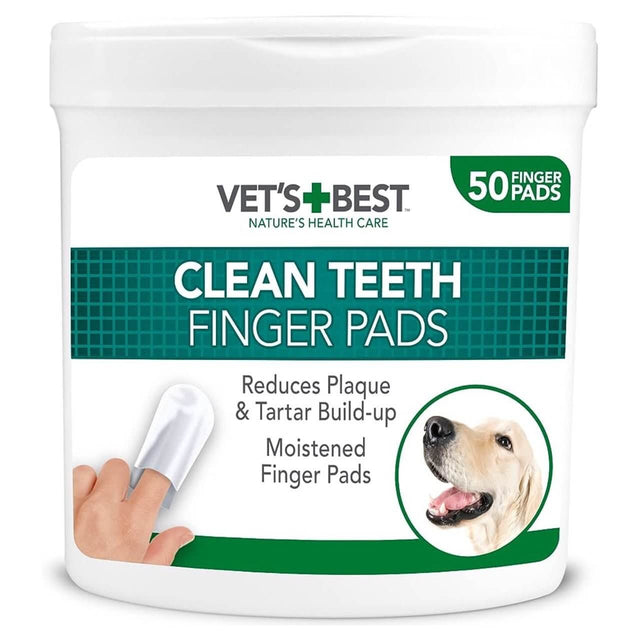 Vets Best Clean Teeth Finger Pads for dogs, 50 moist pads to reduce plaque and tartar buildup.
