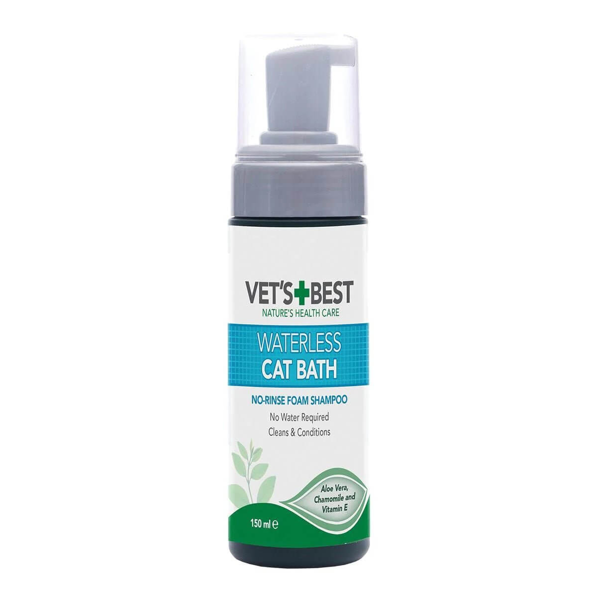 Vets Best Waterless Cat Bath Foam 150ml bottle for cleaning and conditioning cat's coat without rinsing.