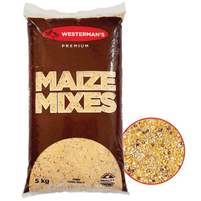 Westerman's Chic Chic No1 Maize 5kg bag featuring premium crushed maize and red sorghum for balanced bird feed.
