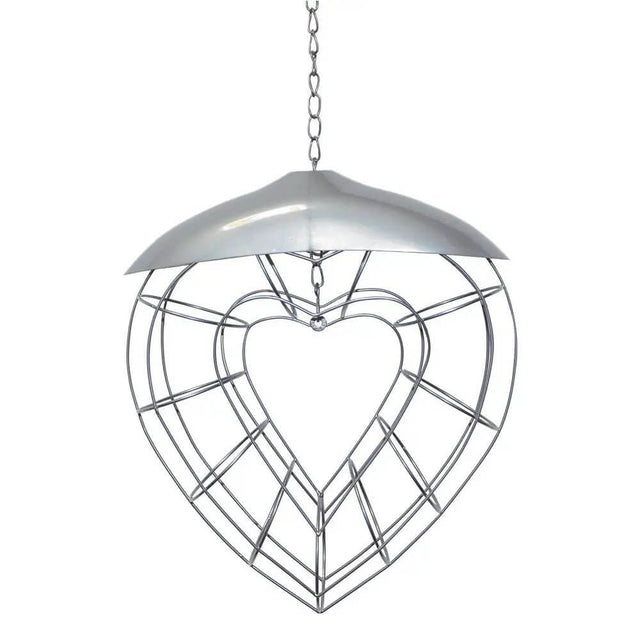 Westerman’s Heart Suet Feeder, a heart-shaped wire bird feeder designed for hanging in gardens to attract small birds.