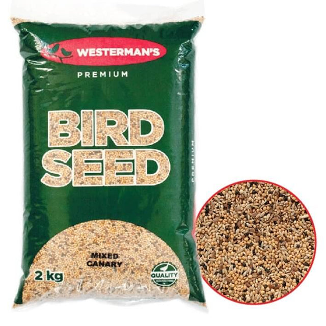 Westerman's Mixed Canary bird seed 2kg bag featuring premium quality seeds for a balanced diet for canaries.