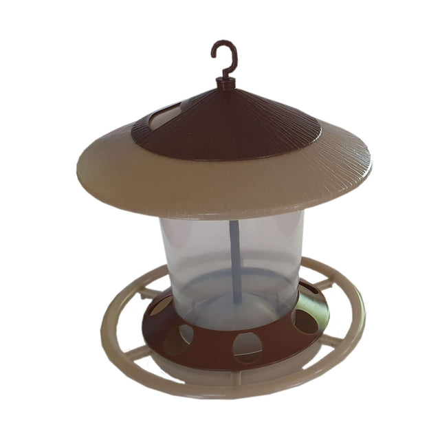 Wild Bird Thatch Feeder Two-Tone with beige and brown colors, designed to attract various garden birds.