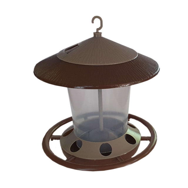Wild Bird Thatch Feeder Two-Tone with a decorative roof and clear feeding chamber, perfect for attracting garden birds.