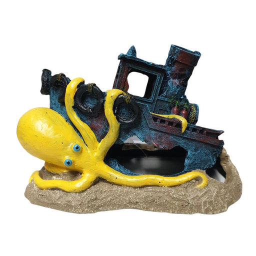 Yellow Octopus Shipwreck Ornament Medium - Buy Online - Jungle Aquatics