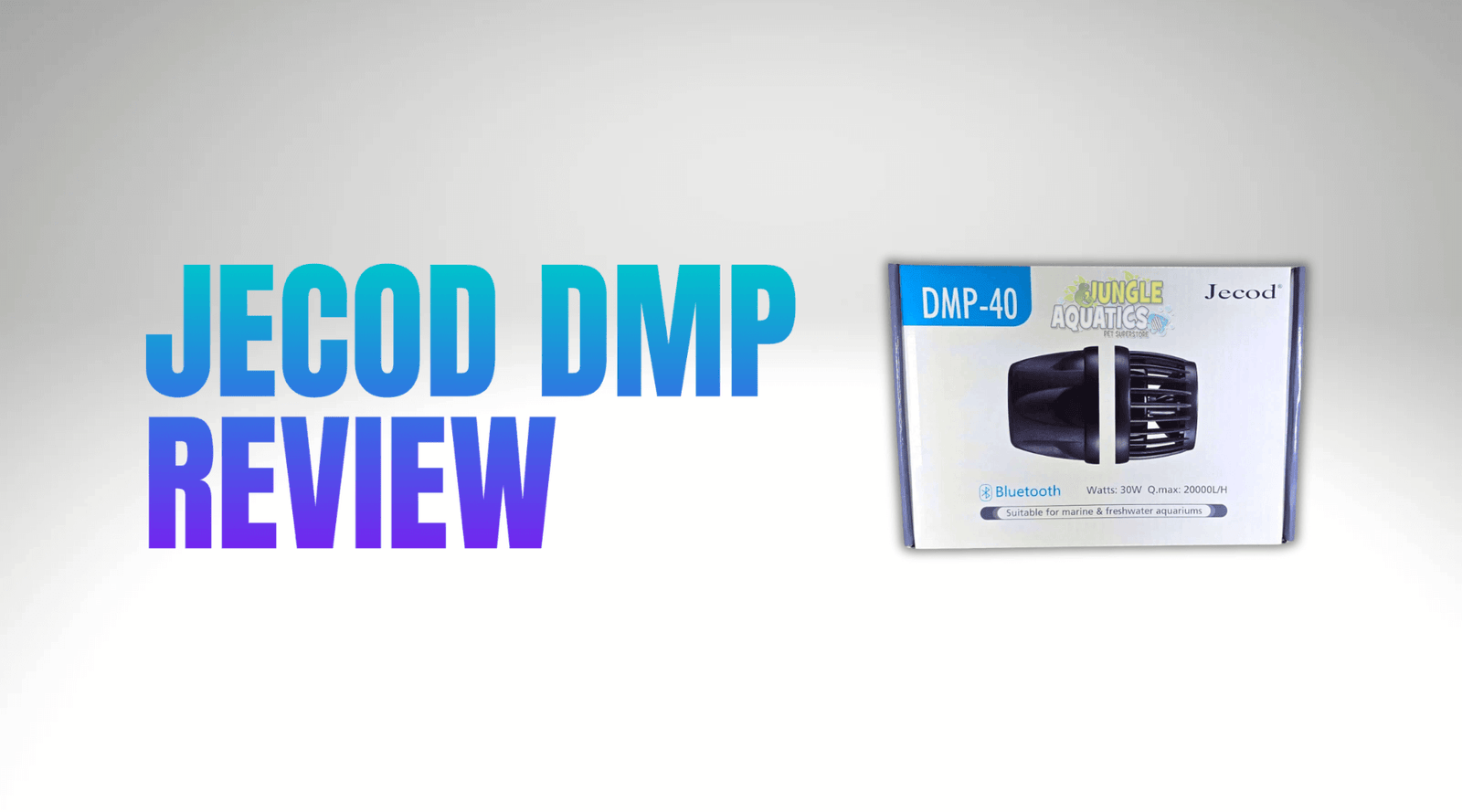 Jecod DMP 40 powerhead packaging with review title highlighting its features and budget-friendly nature for reef aquariums.