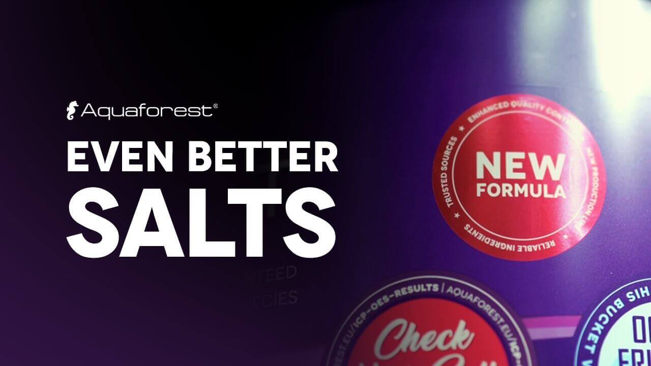 Aquaforest marine salts packaging showcasing "New Formula" label emphasizing quality for saltwater aquariums.