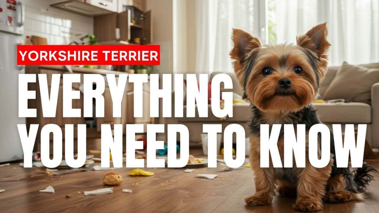 Yorkshire Terrier in a cozy home setting with playful mess, showcasing its bold and lively personality.