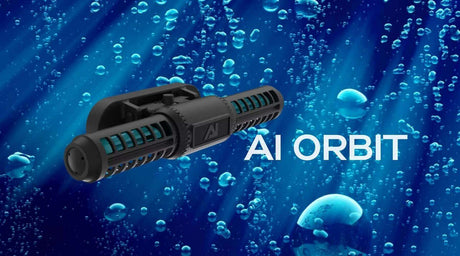 AI Orbit Cross Flow Pump showcased with bubbles in an aquarium setting.