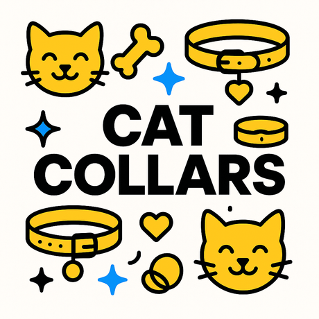 Colorful cat collars with playful cat icons and accessories showcasing style and comfort for felines.