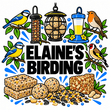 Elaine's Birding wild bird food and feeders collection illustration