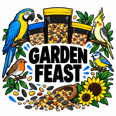 Garden Feast bird food collection illustration