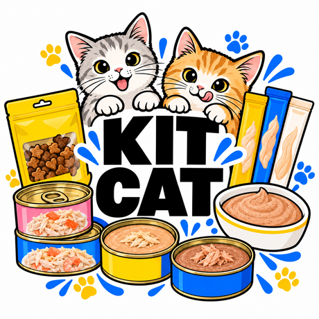 Kit Cat cat food and treats collection illustration