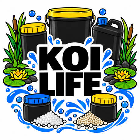 Koi Life pond care products collection illustration