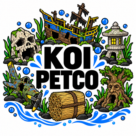 Koi Petco aquarium ornaments and pond supplies collection illustration