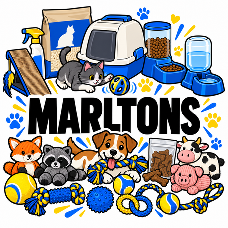 Marltons dog, cat and small animal supplies collection illustration
