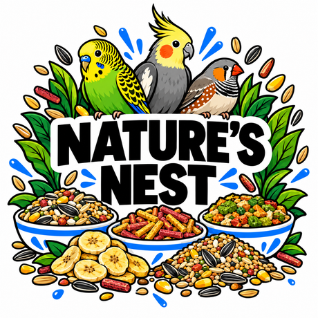Nature's Nest bird food and treats collection illustration