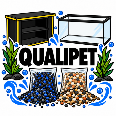 Qualipet aquarium supplies collection illustration