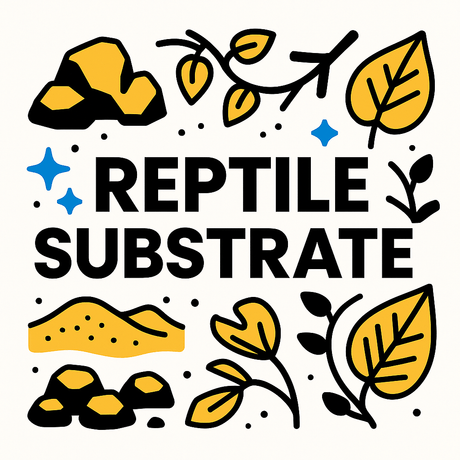 Colorful illustration emphasizing 'Reptile Substrate' with natural elements for reptile habitats.